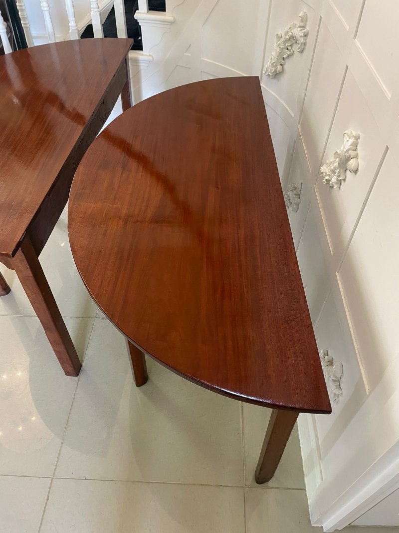 Large Pair of Antique George III Quality Figured Mahogany Demi Lune Shaped Console Tables - Image 10